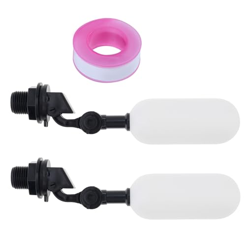 Float Valve, 2 Pcs 1/2 inch Water Level Control Adjustable Arm Automatic Fill Water Valve for Livestock Water Trough, Aquariums with Tape