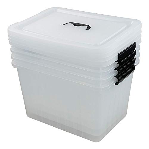 25 Quart Clear Latching Tote, Plastic Storage Bin, Pack of 4 | Lidded Container with Black Handle - size: 25 Quart
