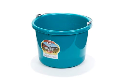 Little Giant® Plastic Animal Feed Bucket | Round Plastic Feed Bucket with Metal Handle | Made in USA | 8 Quarts - color: Teal