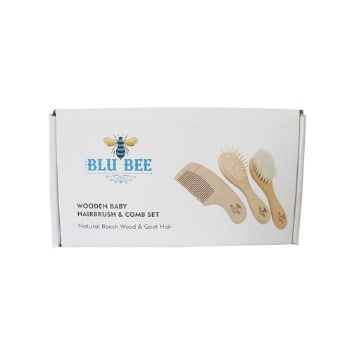 Wooden Baby Hairbrush & Comb Set | Soft Goat Hair, for New Born & Toddlers