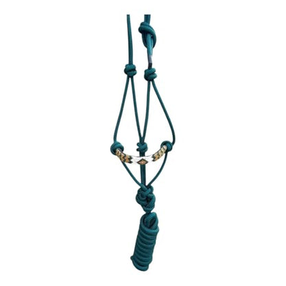 Majestic Ally Padded Beaded Nose Braided Rope Halter with 10' Matching Lead - Full (Hunter Green) - color: Hunter Green
