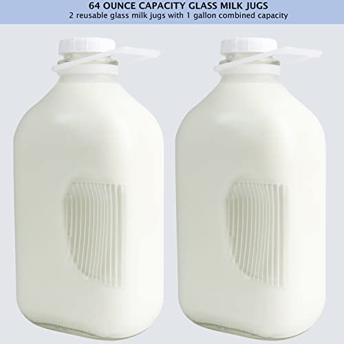 The Dairy Shoppe Heavy Glass Milk Bottles - Extra Lids, Silicone Pour Spouts, Silicone Funnel- Clear Milk Containers - Reusable - Wire Carrier - Made in USA (2 Quart / 2 Cell Carrier Combo) - size: 64 Ounces