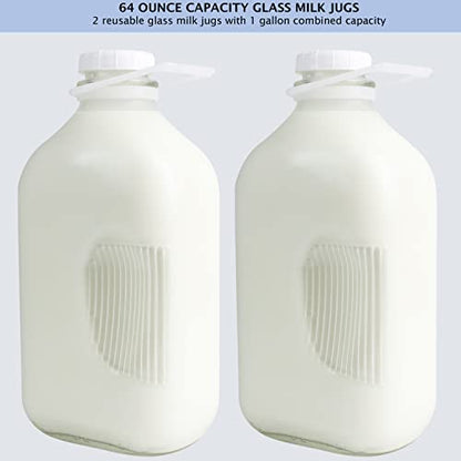 The Dairy Shoppe Heavy Glass Milk Bottles - Extra Lids, Silicone Pour Spouts, Silicone Funnel- Clear Milk Containers - Reusable - Wire Carrier - Made in USA (2 Quart / 2 Cell Carrier Combo) - size: 64 Ounces