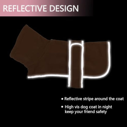 Dachshund Coats Sausage Dog Fleece Coat in Winter Miniature Dachshund Clothes with Hook and Loop Closure high vis Reflective Stripe Safety Brown M - color: Brown, size: Medium(Back: 17"-18"in)