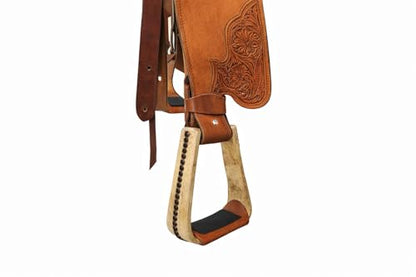 CHALLENGER Horse Saddle Stirrups Western Wide Rawhide Covered Angled Roper Saddle 51174W