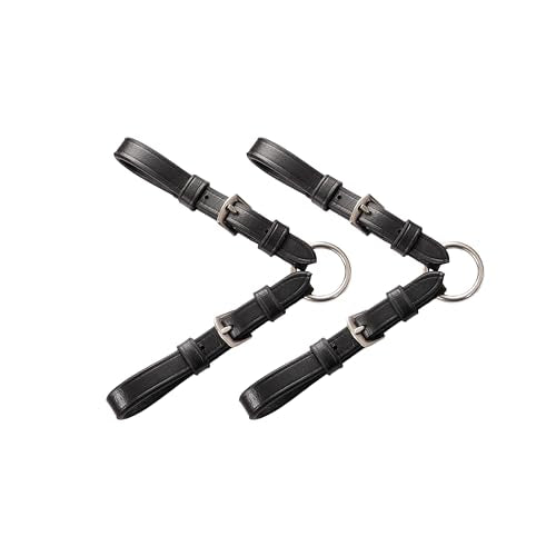 Exion Adjustable Pelham Bit Converter – Leather English Horse Riding Roundings with Double Buckles & Central Rein O-Ring, Single Rein Pelham Straps Adapter for Bridles (Pair, Full Size)