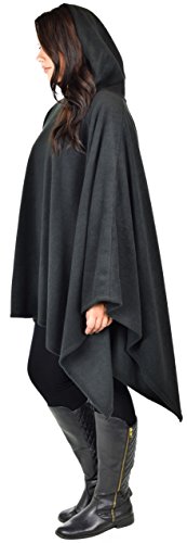 Dare2BStylish Women Poncho Style Hoodie Sweater Fleece Cover Up for Cold Weather - color: Black