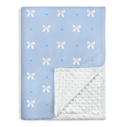 SANDJEST Blue Bow Minky Blanket 30 x 40 Inches, Gift for Christmas Birthday - color: Bow 1