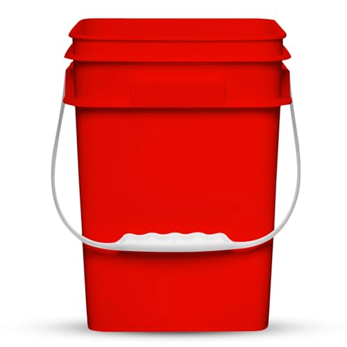 House Naturals 4 Gallon Square Food Grade Plastic Bucket with Lid, Made in USA (Pack of 2) BPA Free (Red) - color: Red