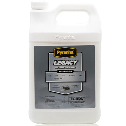 PYRANHA Legacy Fly Spray for Horses - Water-Based Long Lasting Fly Control Repels Horn, Deer, Horse, House, Stable, & Face Flies, Ticks, Mites, Mosquitoes, Gnats & Lice, 1 Gallon - size: 1 Gallon