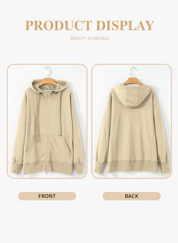Eytino Women Plus Size Zip Up Hoodie Long Sleeve Oversized Sweatshirts - color: Apricot, size: 3X