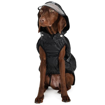 Dog Raincoat with Built-in Harness, Dog Rain Jacket with Clear Hood - color: Black, size: XX-Large