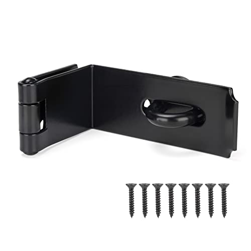 HILLMASTER Door Hasp Latch 90 Degree, 7-3/4" Extra Thick Heavy Duty Steel Safety Gate Door Lock Padlock Clasp Hasp Lock Latch for Fence Gate Barn Door Shed Closet Cabinet, Black Finish (Pack of 2) - size: Bendable (Pack of 2)