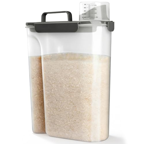 Viretec Rice Storage Container, 15 to 20lb Dry Food Airtight Dispenser, Pet Dog Cat Food Canister, BPA Free Clear Plastic Kitchen and Pantry Organization Bin for Oatmeal, Cereal, Pasta, Flour Grey - color: 10L/Grey