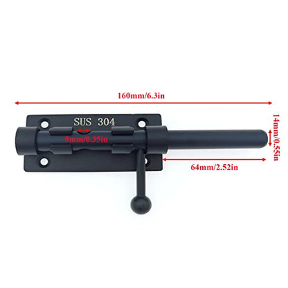 6in Slide Bolt Gate Latch 304 Stainless Steel Barrel Bolt Latch Heavy Duty Door Security Lock Thickened Door Latches Hardware with Mounting Screws for Barn Fence Shed Basement - color: 6in Black