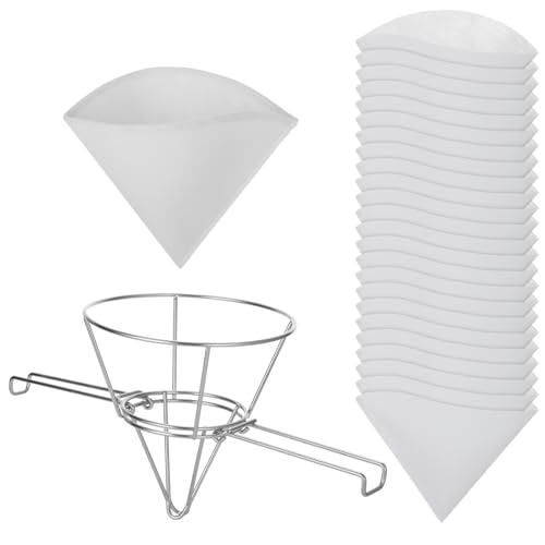 Cooking Oil Filter,Syrup Cone Filters Kit with 10 in Stainless Steel Cone Holder Fryer Strainer, 1 Thick Reusable Filter with Pre-Cut Slots and 24 Disposable Pre-Filters for Maple Sap Honey Milk