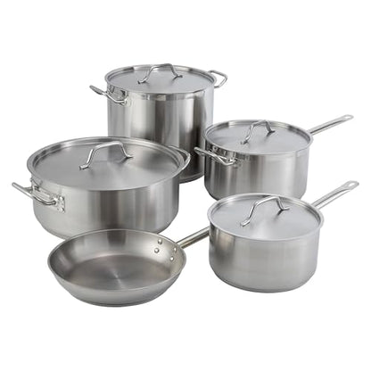 Winco 15 qt Stainless Steel Brazier Pan with Lid | Flat bottom, Wide base, Riveted handles, Induction safe, Great for Braising, Simmering, Batch Cooking and Restaurant Kitchens - size: 15 Quarts