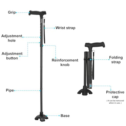 Tall Men's Walking Cane,1.43 lb, 15.75" Folded,Over 5'9",Black - color: Plus Lengthened Black Cane(35.43-42.52in)