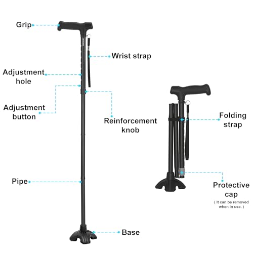 Walking Cane for Men and Women, Extended Handle; Solid Base; Foldable; Adjustable Heights; Lightweight; Heavy-Duty Canes for Seniors (Black) - color: Basic Black Cane(30.31-37.40in)