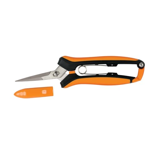 Fiskars 6" Curved Micro-Tip Pruning Snips, Garden Scissors For Tight Spaces | Take-Apart Design, For Intricate Trimming & Shaping, Steel Blades with Easy Action Spring, SoftGrip Handles, Sheath Included - style: Curved Snips