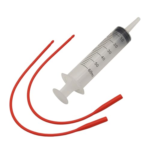 Lamb and Goat Kid Feeding Kit 2-Tube (16 FR), 1-Syringe 60ml Reusable Drench Goat Syringe for Lamb, Dog, Sheep,Piglet,Rabbit Feeding (16''L Red Tube)