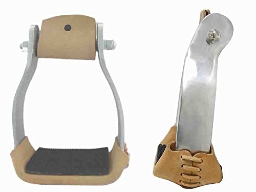 AJ Tack Aluminum Offset Roping Stirrups, 3.5 Lb, Leather Tread