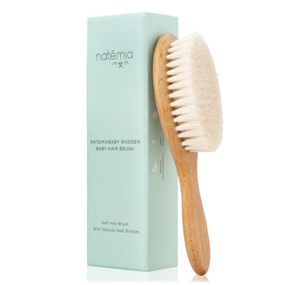 Natemia Wooden Baby Hair Brush - Natural Goat Hair Bristles - Gentle Soft Bristles for Scalp Massage - Cradle Cap Comb for Flake Removal - For Baby Grooming Kit & Toddler Hair Brush - size: 1 PC - Oval Brush