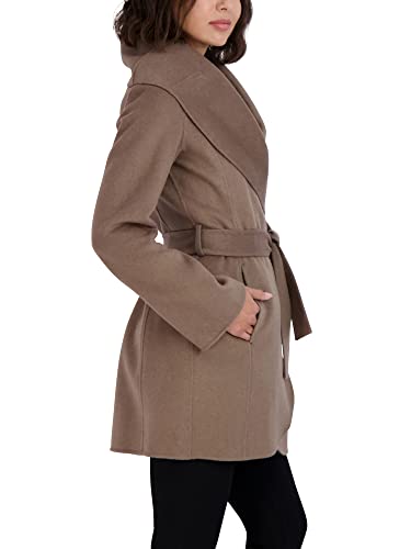 TAHARI Womens Double-faced Luxury Soft Wool Blend Peacoat Removable Belt Wool Coat Oversized Collar - color: Mink, size: X-Small