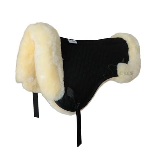 Woolous Sheepskin Half Pad for English Saddle, Wool Fleece Horse Saddle Pad - color: ‎Black-Beige