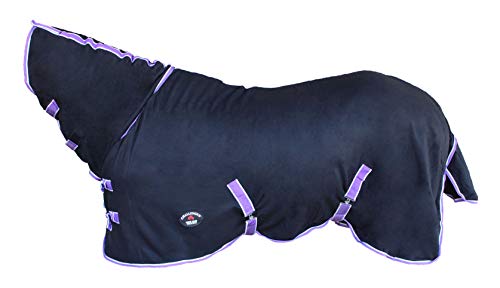 Challenger Horse Sheet Polar Fleece Cooler Exercise Blanket Wicks Moisture 4391N - color: Black / Purple-White Trim, size: 76 inches