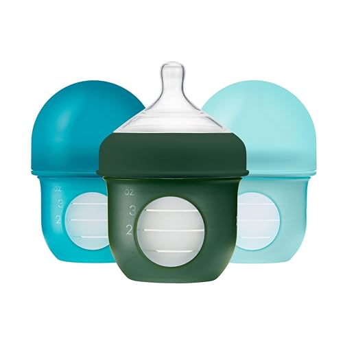 Boon Nursh Bottles - Silicone Baby Bottles Help Ease Colic Symptoms - Formula and Breast Milk Only Touch Food-Grade Silicone - Slow Flow - Blue - 4 Ounce - color: Blue, size: 4 Ounce (3 Count)