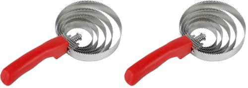 kathson 5 Rings Curry Comb Horse Brush Scraper Reversible Stainless Steel Livestock Shedding Comb with Soft Touch Grip for Dog Horse Grooming Supplies (Red) (Pack of 2) - size: 5.1x9.8 Inch (Pack of 2)