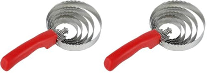 kathson 5 Rings Curry Comb Horse Brush Scraper Reversible Stainless Steel Livestock Shedding Comb with Soft Touch Grip for Dog Horse Grooming Supplies (Red) (Pack of 2) - size: 5.1x9.8 Inch (Pack of 2)