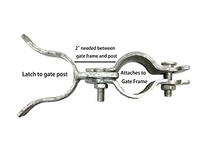 1-3/8" x 1-3/8" Fork Latch Galvanized Fence Gate Latch for Chain Link Fence Gate Frames with Padlock Hole Wall Mount to Post or Wall