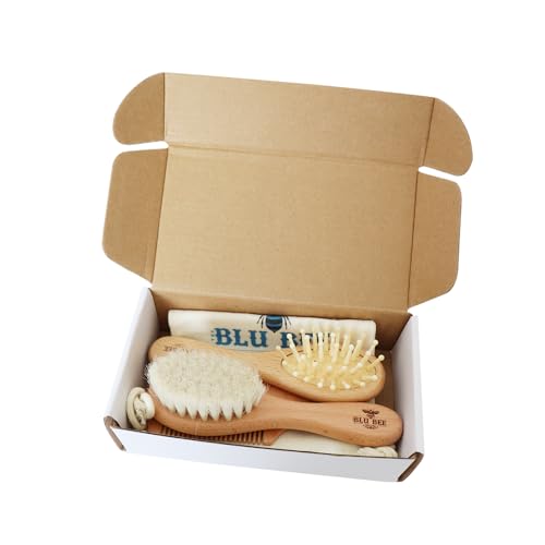 Wooden Baby Hairbrush & Comb Set | Soft Goat Hair, for New Born & Toddlers