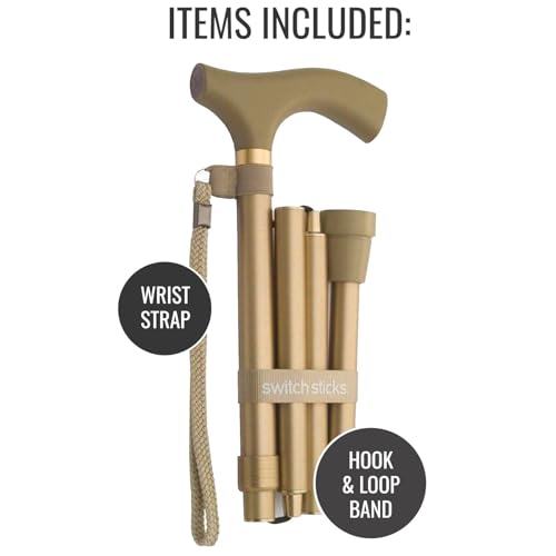 Switch Sticks Folding Walking Cane For Women & Men - color: Gold