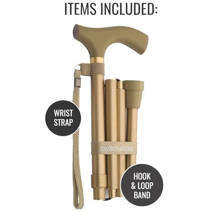 Switch Sticks Folding Walking Cane For Women & Men - color: Gold