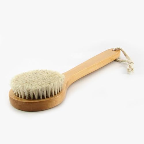 11.8 Inch Long Wooden Handle Dry Body Brush Back Scrubber, Bath Shower Brush Scrubber with Soft Horsehair Mane Natural Bristles, Good for Cellulite, Detox, Exfoliating, Blood Circulation,etc. - size: 11.8 Inch Long Handle Wooden Horsehair