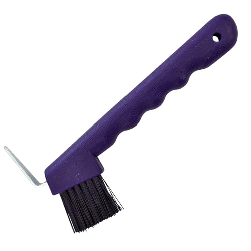 Jeffers Equine Hoof Pick & Brush, Purple – Horse Hoof Cleaning Tool for Grooming, Farrier, Equestrian Care – Durable Hoof Pick with Stiff Bristles – 4 inch Easy Grip Handle