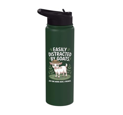 Easily Distracted by Goats Cute Coat Pygmy Goat Farmer Stainless Steel Insulated Water Bottle - color: Dark Green