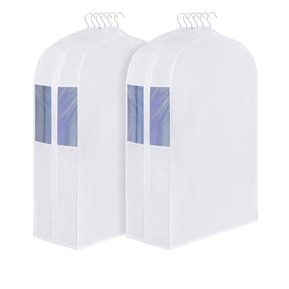 Univivi 32 Inch Cotton Garment Bags for Storage, 2 Pack, White | Breathable Cotton Fabric, Strong Zipper, Organza Window, 10in Wide Gusset Fits 6 Hangers, Perfect for Dress, Shirt, Short Top - size: 32 Inch - 2 Pack