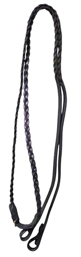 CHALLENGER 54" Full Horse English Braided Black Leather Reins 805LR01BK - color: Black/Brass