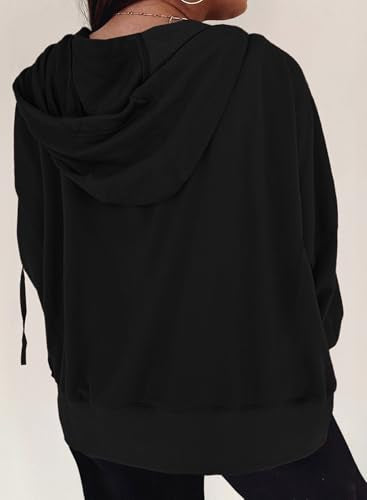 Eytino Women Plus Size Zip Up Hoodie Long Sleeve Oversized Sweatshirts - color: Black, size: 2X
