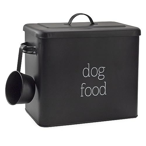 AuldHome Design Retro Dog Food Canister (Black); Modern Farmhouse Style Storage Bin for Pet Food