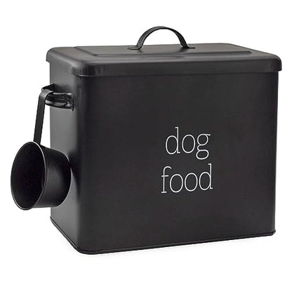 AuldHome Design Retro Dog Food Canister (Black); Modern Farmhouse Style Storage Bin for Pet Food