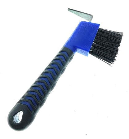 Horse Hoof Pick with Brush - Non-Slip Ergonomic Handle, Heavy-Duty Steel Pick & Stiff Bristles - Removes Dirt, Mud & Rocks - Horse Grooming Tool for Daily Hoof Care (Navy) - color: Navy Blue