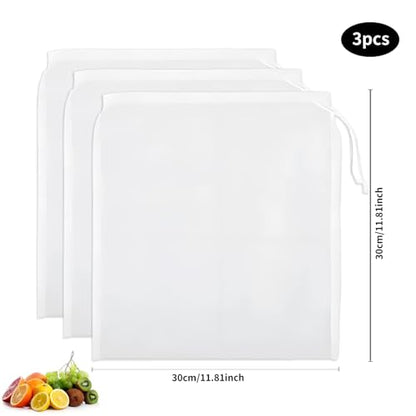 3PCS Cheese Cloth Bag for Straining, 200-Mesh 12 x 12 Inches Nylon Nut Milk Bag, Food Grade Nut Milk Bag Reusable, Cheese Cloth Bags for Juice, Nut Milk, Coffee & Cheese - Kitchen Goodies - size: 12X12inch-3pcs