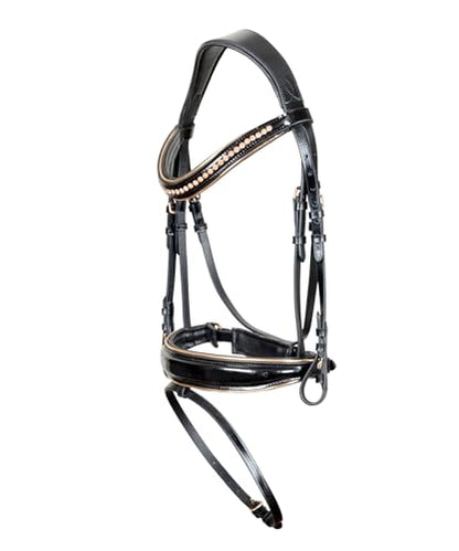 Rose Gold Crystal Horse Bridle – Premium Leather English Bridle with Padded Noseband & Browband, Elegant Rose Gold Hardware, Adjustable Horse Tack for Training, Dressage & Show Riding - size: Medium/Cob