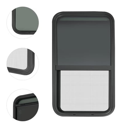 RV Window, 18" X 35" Universal RV Window Vertical Slide W/Trim Ring, Vertical Sliding Glass Window with Screen Window for Cargo, Horse Trailer, Marine Camper Window Replacement(18" X 35") - size: 18" X 35"