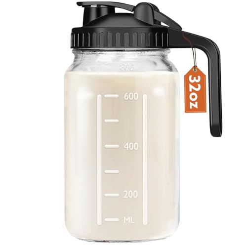 Mihlapi 32 oz Breast Milk Pitcher, 1 Quart Glass Mason Jar with Lid - color: Black, size: 32 Ounces